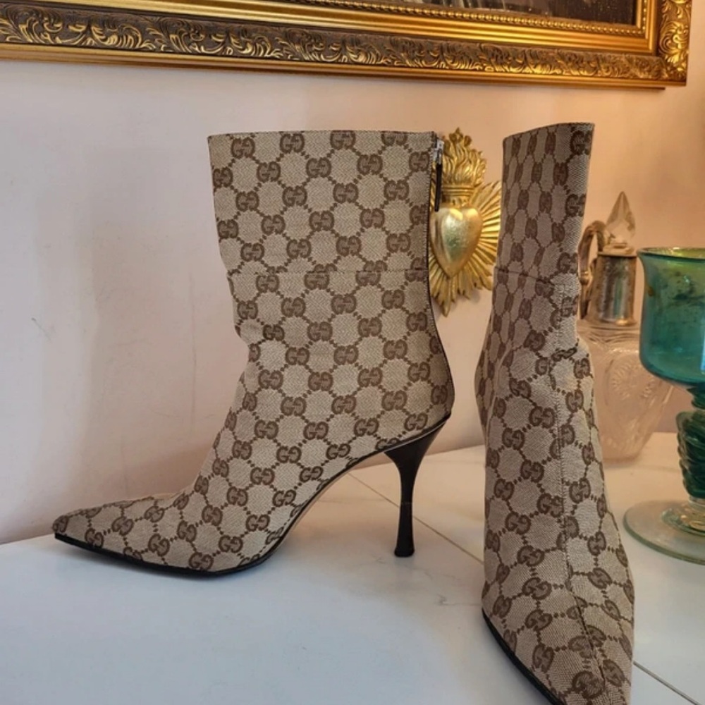 Gucci Women's Tan Patterned Heeled Boots